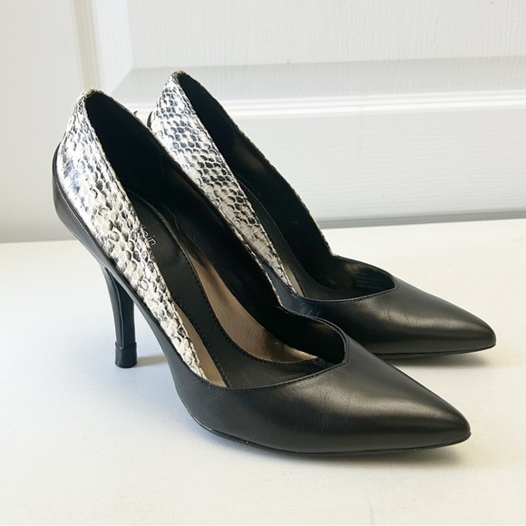 Calvin Klein Black and Snake Print Leather High Heels Pointed Toe Pumps Size 7 - Picture 3 of 15